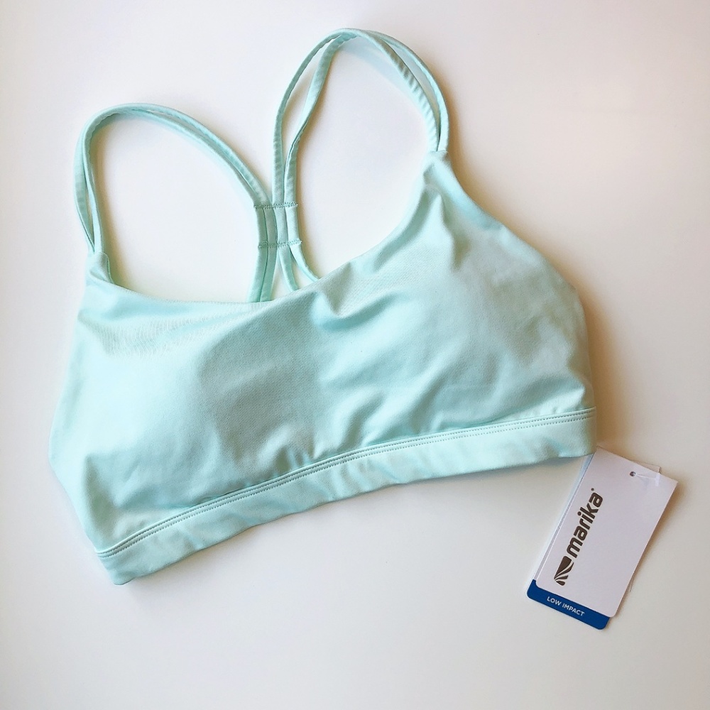 MARIKA MINT CYAN TURQUOISE SPAGHETTI RACER BACK SPORT BRA REMOVABLE PA…